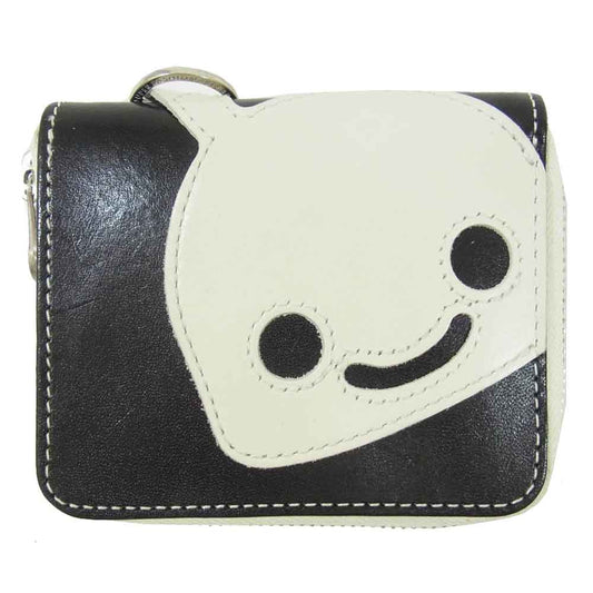 キューン レザー 二つ折り ラウンドジップ ウォレット 財布 ブラック系【中古】