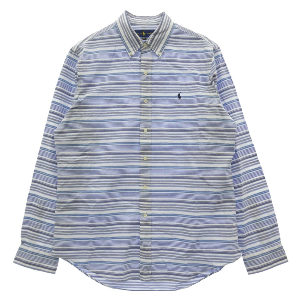 POLO RALPH LAUREN ポロ・ラルフローレン 胸ロゴ刺繍 ボーダー 長袖 シャツ ホワイト系 ブルー系 L【中古】