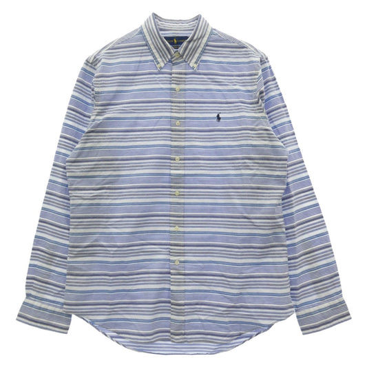 POLO RALPH LAUREN ポロ・ラルフローレン 胸ロゴ刺繍 ボーダー 長袖 シャツ ホワイト系 ブルー系 L【中古】