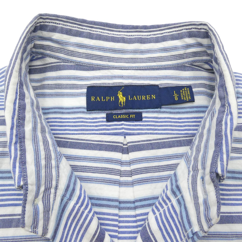 POLO RALPH LAUREN ポロ・ラルフローレン 胸ロゴ刺繍 ボーダー 長袖 シャツ ホワイト系 ブルー系 L【中古】
