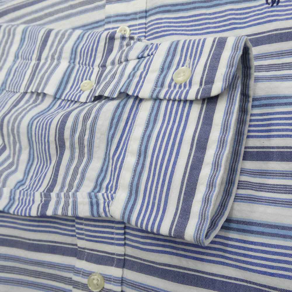 POLO RALPH LAUREN ポロ・ラルフローレン 胸ロゴ刺繍 ボーダー 長袖 シャツ ホワイト系 ブルー系 L【中古】