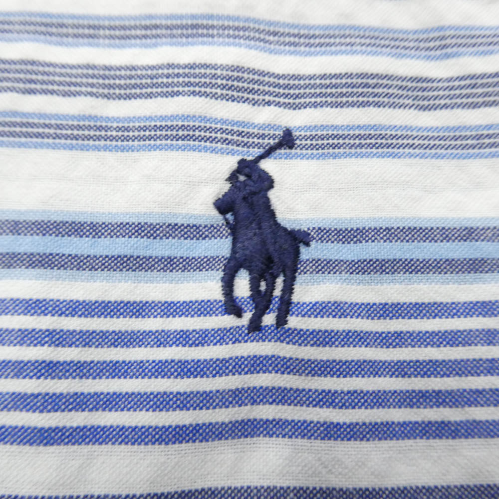 POLO RALPH LAUREN ポロ・ラルフローレン 胸ロゴ刺繍 ボーダー 長袖 シャツ ホワイト系 ブルー系 L【中古】