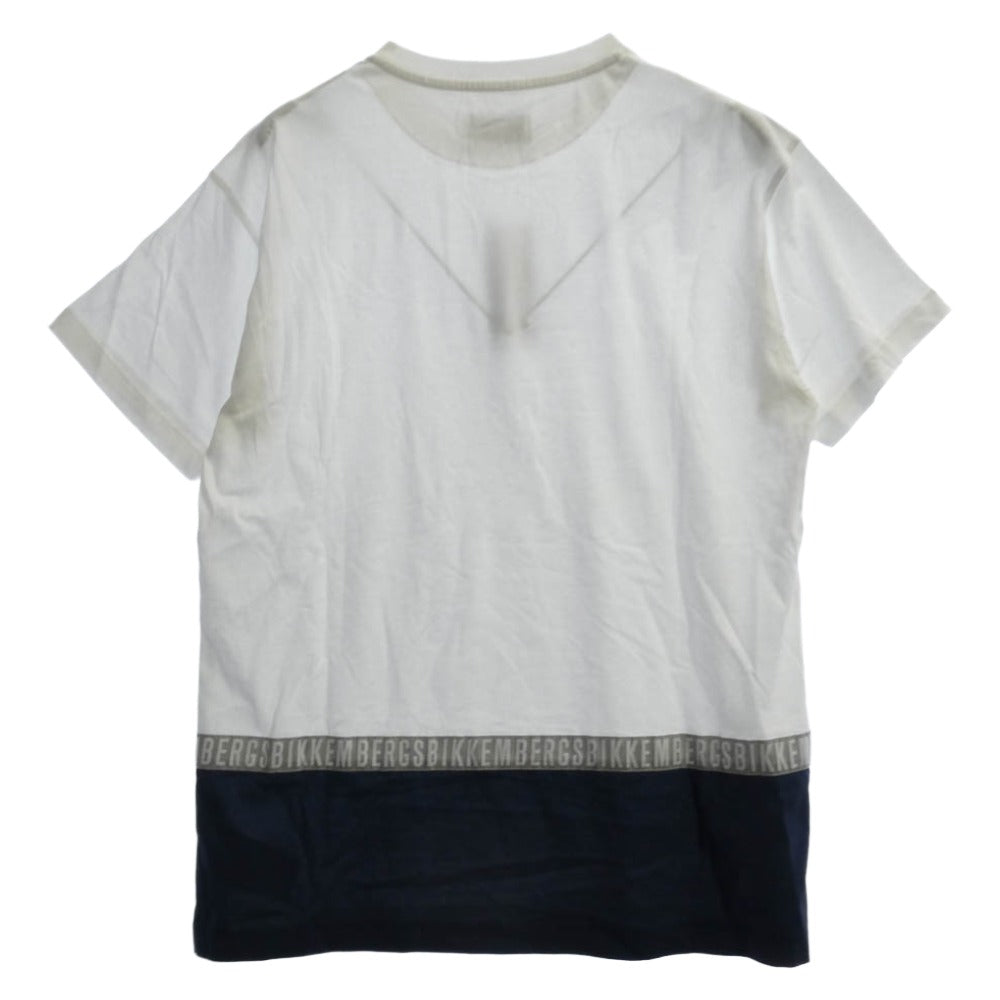 BIKKEMBERGS ビッケンバーグ バックロゴ切替 クルーネック 半袖 Tシャツ ホワイト系 L【極上美品】【中古】