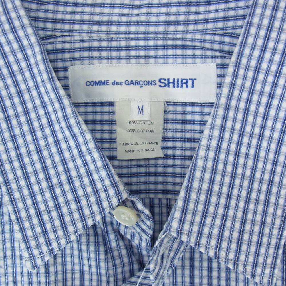 COMME des GARCONS コムデギャルソン S22056 SHIRT シャツ パッチワーク ダブルフロントポケット チェック 花柄切替 半袖 シャツ ブルー系 M【中古】
