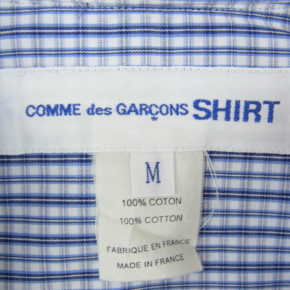 COMME des GARCONS コムデギャルソン S22056 SHIRT シャツ パッチワーク ダブルフロントポケット チェック 花柄切替 半袖 シャツ ブルー系 M【中古】
