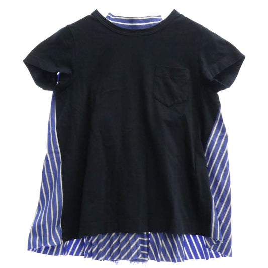 Sacai サカイ 18SS 18-04003 バックプリーツ ストライプシャツ切替 ドッキング 半袖 Tシャツ ブルー系 ネイビー系 1【中古】
