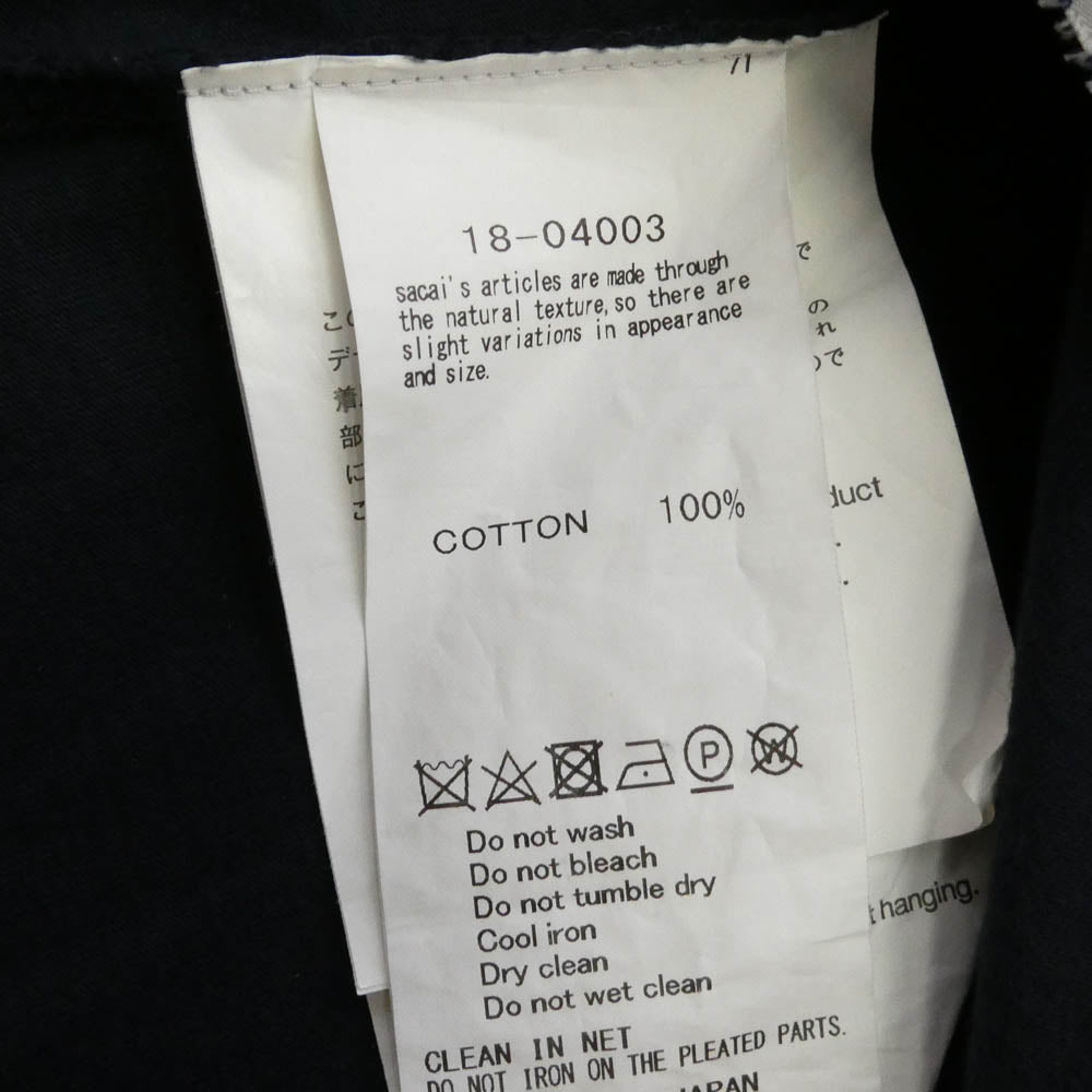 Sacai サカイ 18SS 18-04003 バックプリーツ ストライプシャツ切替 ドッキング 半袖 Tシャツ ブルー系 ネイビー系 1【中古】