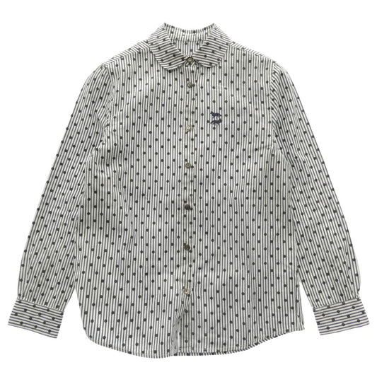 MAISON KITSUNE メゾンキツネ DSMG限定 ダブルフォックスエンブロイダリー ドット柄 丸襟 長袖 ストライプシャツ ホワイト系 グレー系 34【中古】