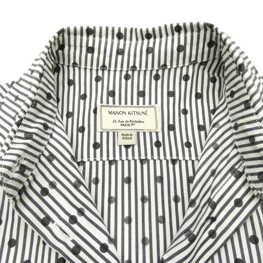 MAISON KITSUNE メゾンキツネ DSMG限定 ダブルフォックスエンブロイダリー ドット柄 丸襟 長袖 ストライプシャツ ホワイト系 グレー系 34【中古】