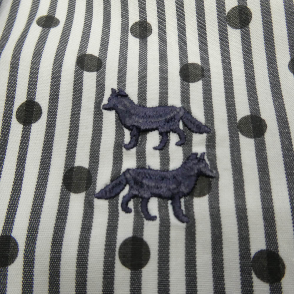 MAISON KITSUNE メゾンキツネ DSMG限定 ダブルフォックスエンブロイダリー ドット柄 丸襟 長袖 ストライプシャツ ホワイト系 グレー系 34【中古】