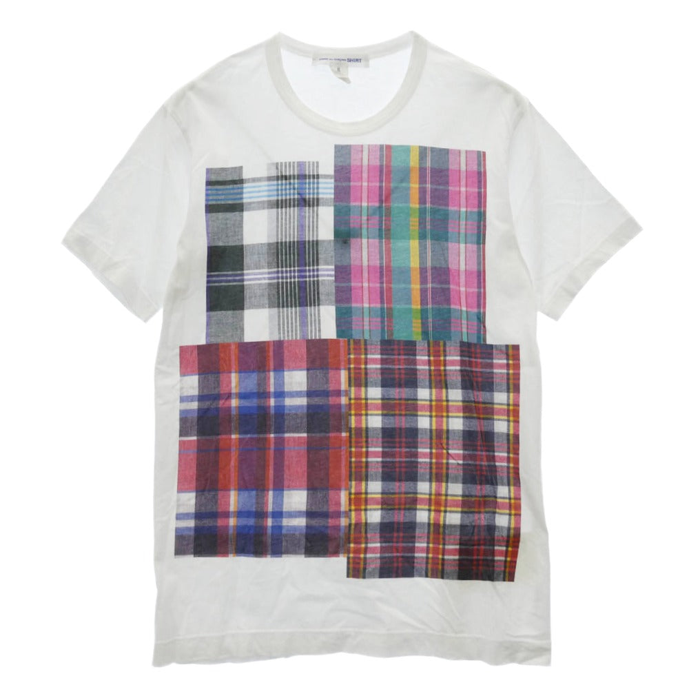 COMME des GARCONS コムデギャルソン 25SS FO-T007 SHIRT シャツ チェックプリント クルーネック 半袖 Tシャツ ホワイト系 マルチカラー系 XL【中古】