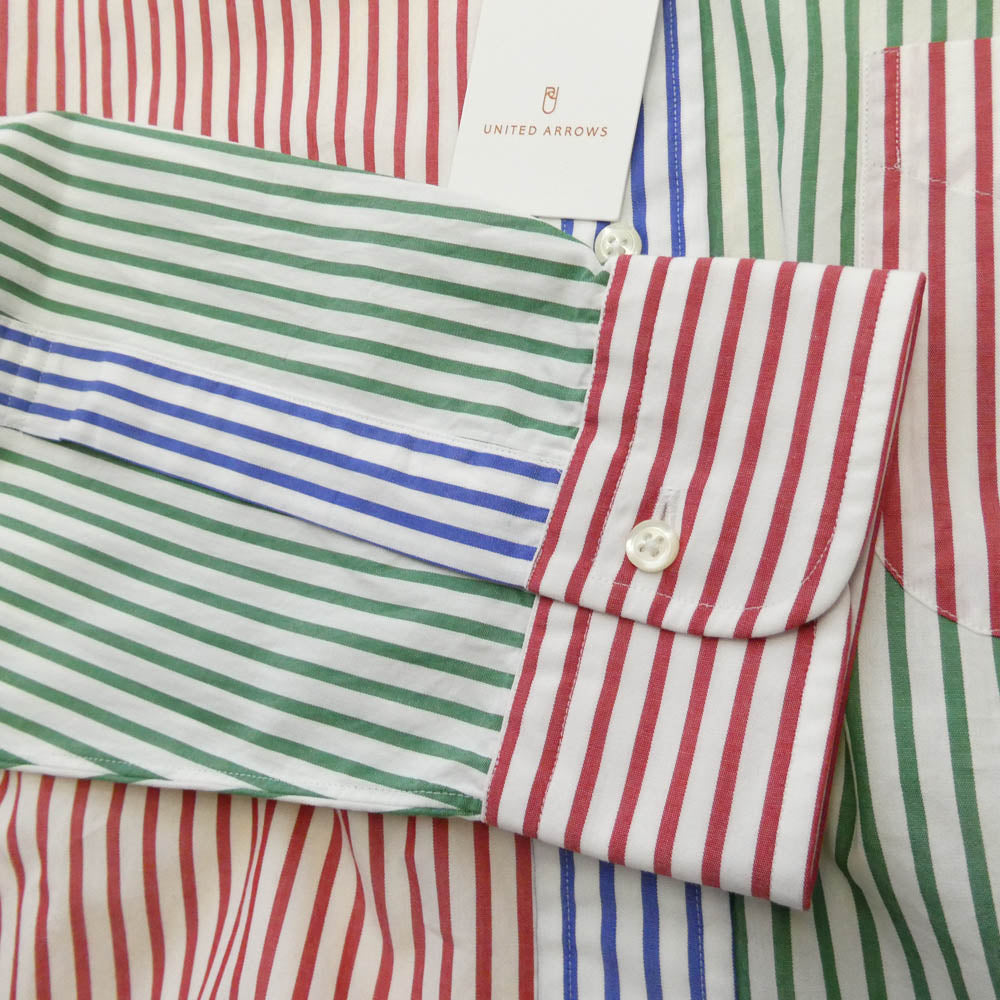 UNITED ARROWS ユナイテッドアローズ x Brooks Brothers ブルックスブラザーズ 別注 ストライプ パッチワーク デザイン 長袖 シャツ マルチカラー系 15 1/2【極上美品】【中古】