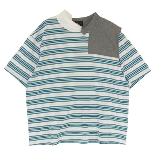 kolor カラー 25SS 25SCM-T21219S ボーダー切替 ドッキング クルーネック 半袖 Tシャツ グリーン系 2【中古】