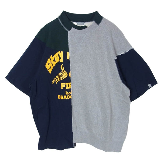 kolor カラー 25SS 25SBM-T10236-C 直営店限定 BEACON ビーコン スウェット切替 クレイジーパターン クルーネック 半袖 Tシャツ グレー系 ネイビー系 3【中古】