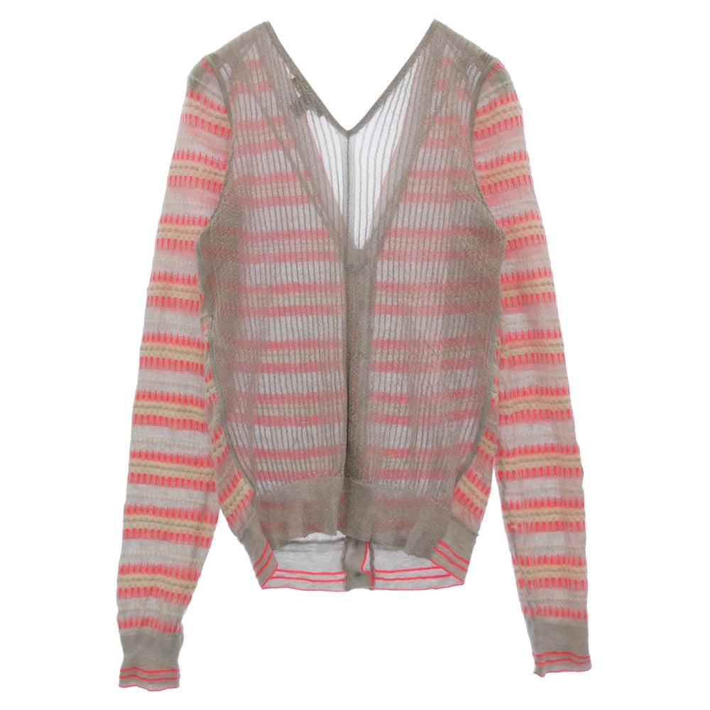 LOUIS VUITTON ルイ・ヴィトン ラメ加工 シアー ジャガード ボーダー カーディガン グレー系 ピンク系 S【中古】