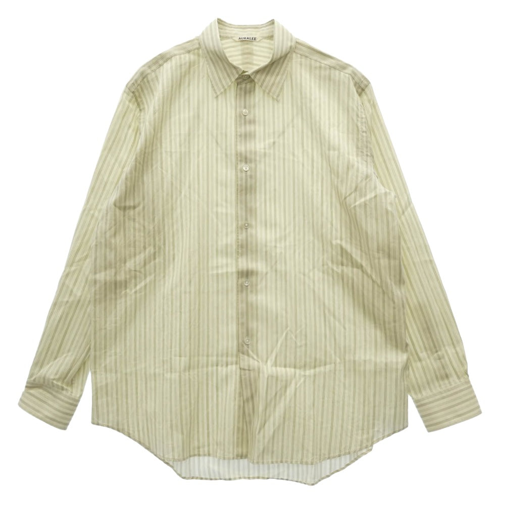 AURALEE オーラリー 26SS A26SS01CS COTTON SILK STRIPE SHIRT ギザコットン シルク ストライプ 長袖 シャツ ベージュ系 4【極上美品】【中古】