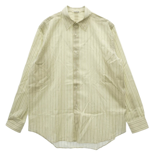AURALEE オーラリー 26SS A26SS01CS COTTON SILK STRIPE SHIRT ギザコットン シルク ストライプ 長袖 シャツ ベージュ系 4【極上美品】【中古】