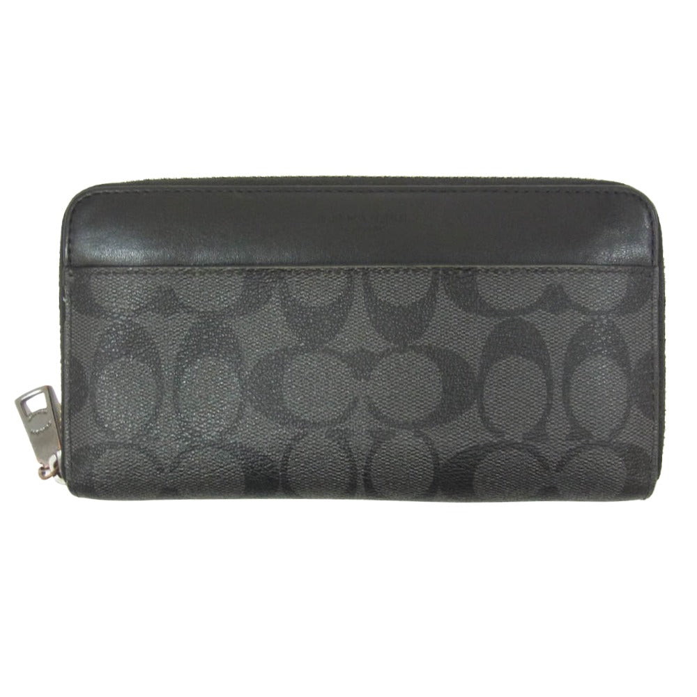COACH コーチ 58112 シグネチャー ラウンド ファスナー ウオレット 長財布 ブラック系【中古】