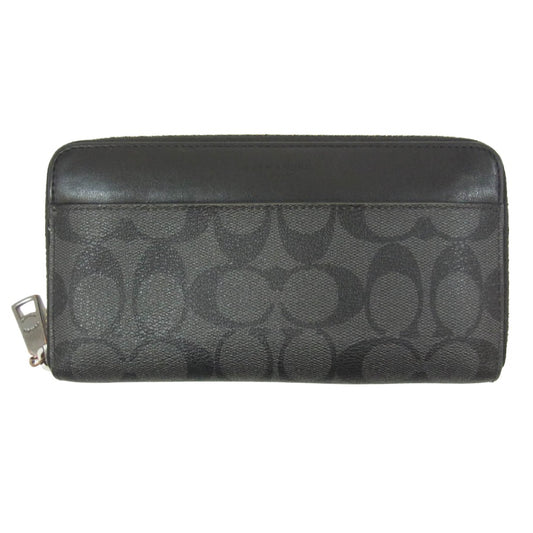 COACH コーチ 58112 シグネチャー ラウンド ファスナー ウオレット 長財布 ブラック系【中古】