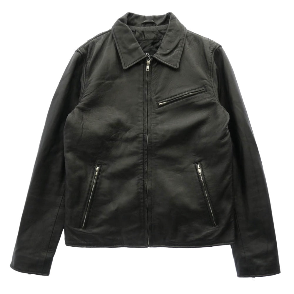 レニウム ラムスキン ジップアップ レザー ブルゾン ジャケット ブラック系 40【中古】
