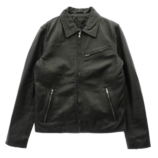 レニウム ラムスキン ジップアップ レザー ブルゾン ジャケット ブラック系 40【中古】