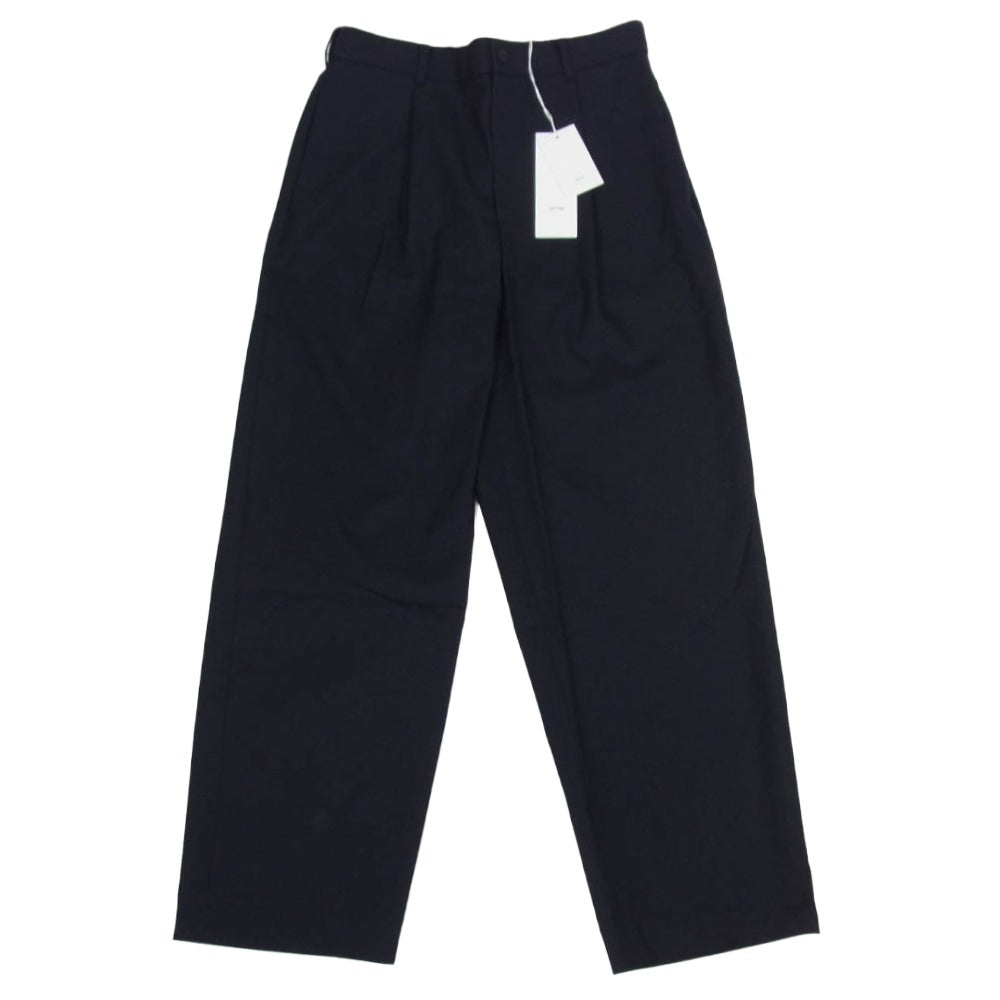 ATON エイトン PRAGGW0700 WOOL TORPICAL LOOSE FIT PANTS ウール トロピカル ルーズフィット スラックス パンツ ネイビー系 44【新古品】【未使用】【中古】