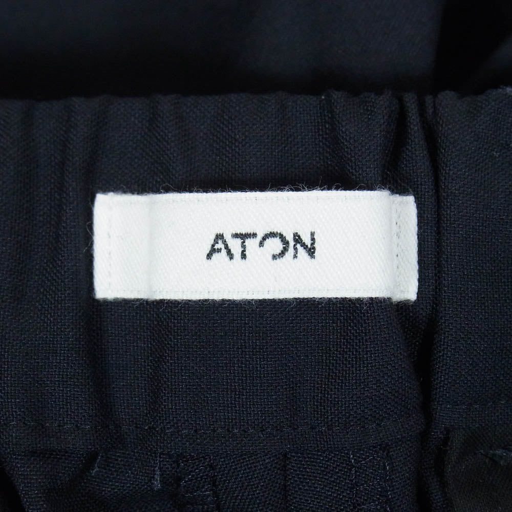 ATON エイトン PRAGGW0700 WOOL TORPICAL LOOSE FIT PANTS ウール トロピカル ルーズフィット スラックス パンツ ネイビー系 44【新古品】【未使用】【中古】