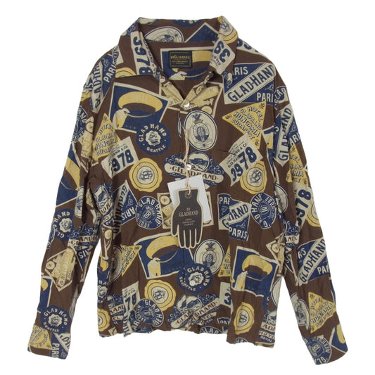 BY GLADHAND バイグラッドハンド BYGH5105 LUGGAGE LABEL L/S SHIRTS ラゲッジレーベル 開襟 長袖シャツ ブラウン系 M【中古】