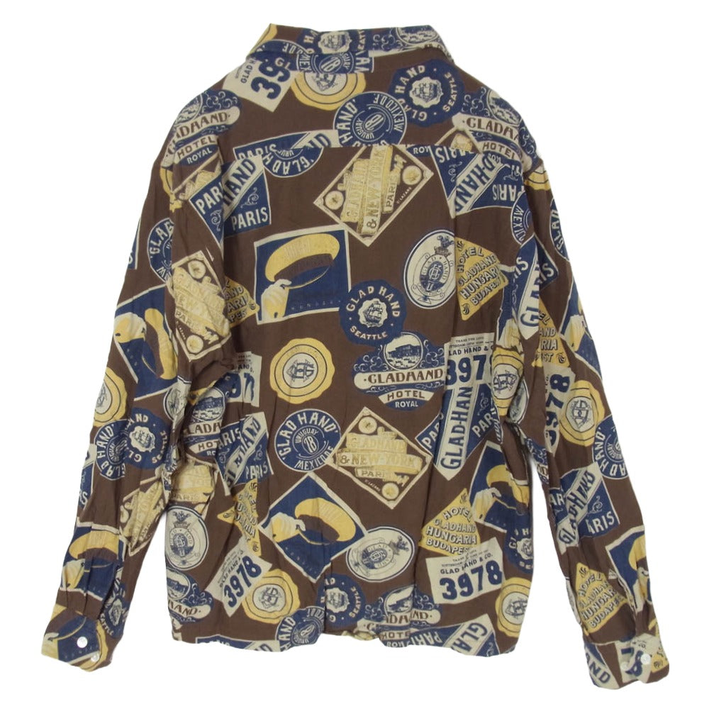 BY GLADHAND バイグラッドハンド BYGH5105 LUGGAGE LABEL L/S SHIRTS ラゲッジレーベル 開襟 長袖シャツ ブラウン系 M【中古】