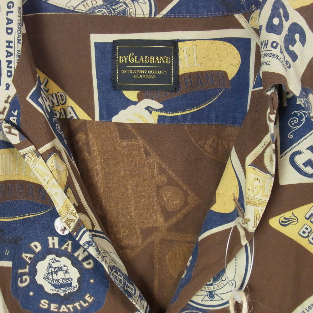 BY GLADHAND バイグラッドハンド BYGH5105 LUGGAGE LABEL L/S SHIRTS ラゲッジレーベル 開襟 長袖シャツ ブラウン系 M【中古】