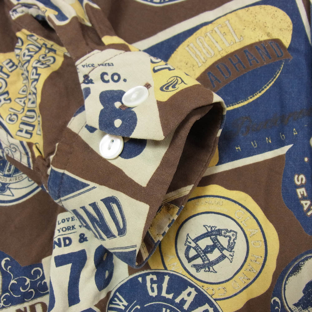 BY GLADHAND バイグラッドハンド BYGH5105 LUGGAGE LABEL L/S SHIRTS ラゲッジレーベル 開襟 長袖シャツ ブラウン系 M【中古】