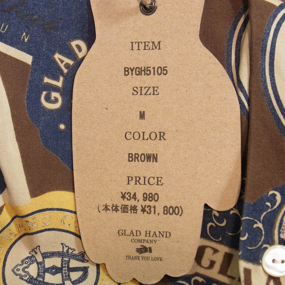 BY GLADHAND バイグラッドハンド BYGH5105 LUGGAGE LABEL L/S SHIRTS ラゲッジレーベル 開襟 長袖シャツ ブラウン系 M【中古】