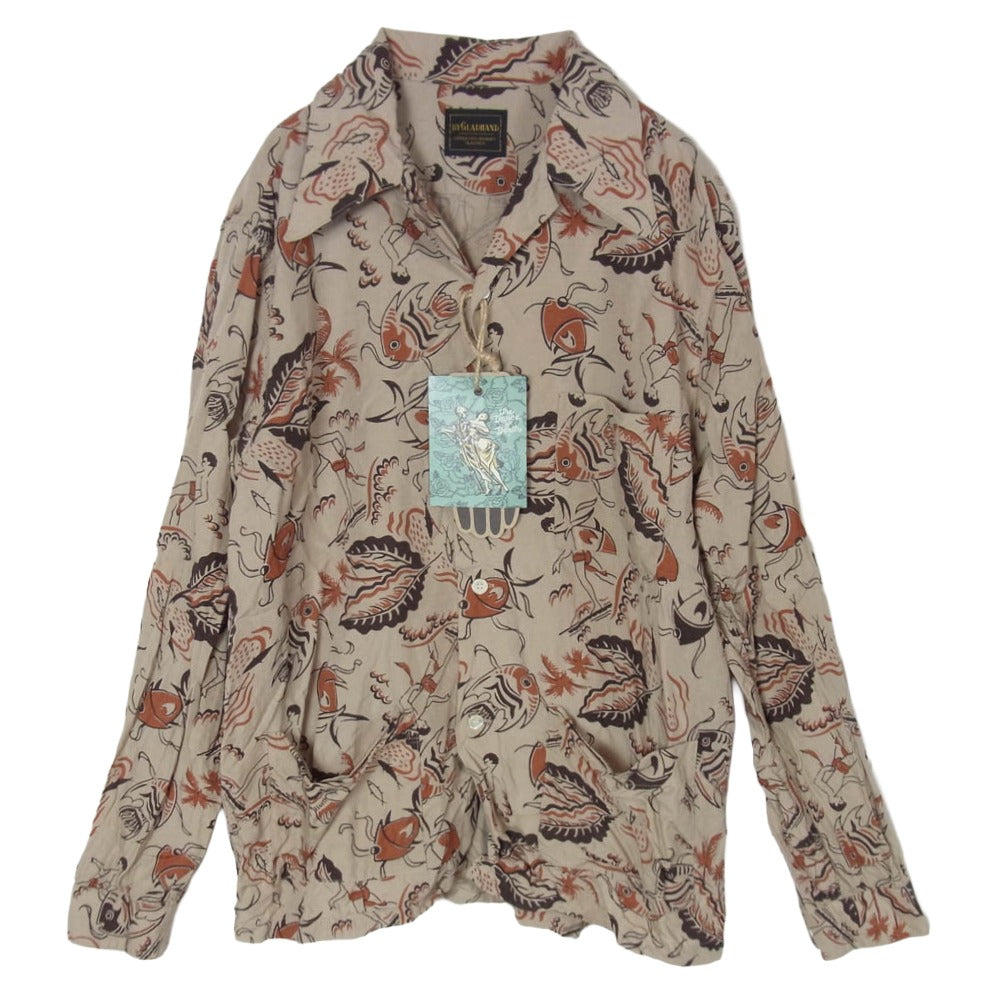 BY GLADHAND バイグラッドハンド 25SS BYGH5107 SEA ISLAND L/S COVERALL SHIRTS シーアイランド カバオール 開襟 アロハシャツ ベージュ系 M【中古】