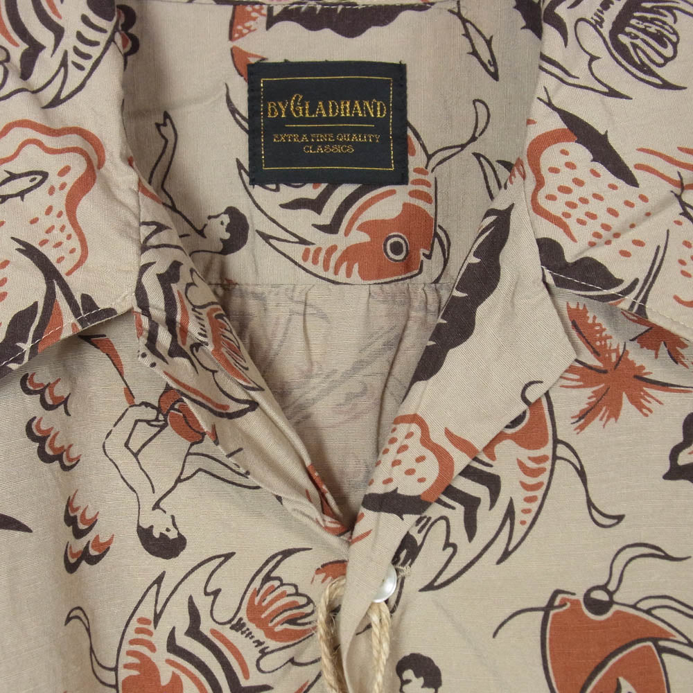 BY GLADHAND バイグラッドハンド 25SS BYGH5107 SEA ISLAND L/S COVERALL SHIRTS シーアイランド カバオール 開襟 アロハシャツ ベージュ系 M【中古】