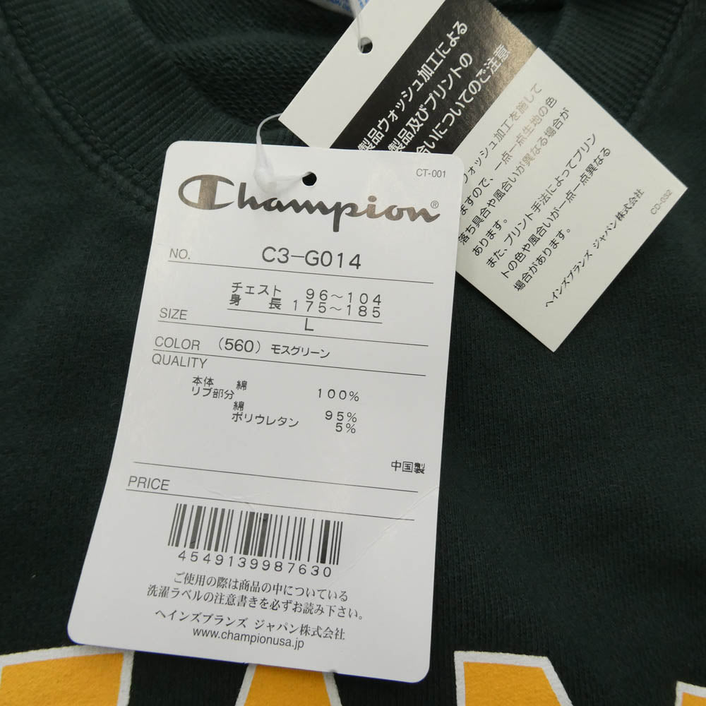 Champion チャンピオン C3-G014 トリコタグ復刻 MIAMI FLORIDA カレッジプリント クルー スウェット モスグリーン系 L【新古品】【未使用】【中古】