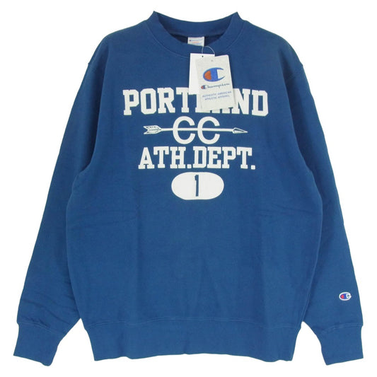 Champion チャンピオン C3-G015 トリコタグ復刻 PORTLAND CC カレッジプリント クルー スウェット ブルー系 L【新古品】【未使用】【中古】