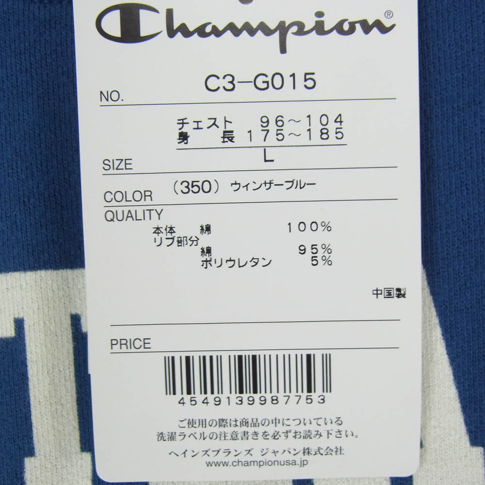Champion チャンピオン C3-G015 トリコタグ復刻 PORTLAND CC カレッジプリント クルー スウェット ブルー系 L【新古品】【未使用】【中古】