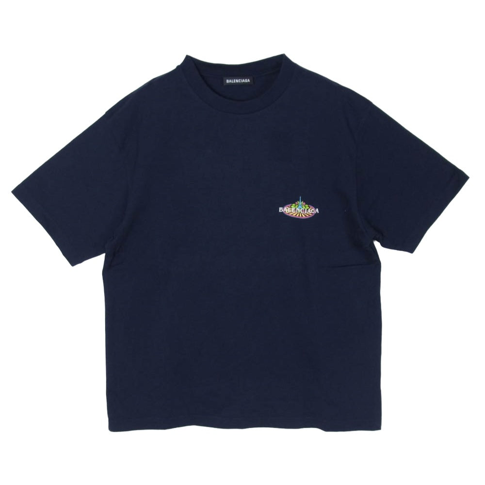 BALENCIAGA バレンシアガ 20SS 594579 THV60 BONJOUR ボンジュール プリント 半袖 Tシャツ ネイビー系 XS【美品】【中古】
