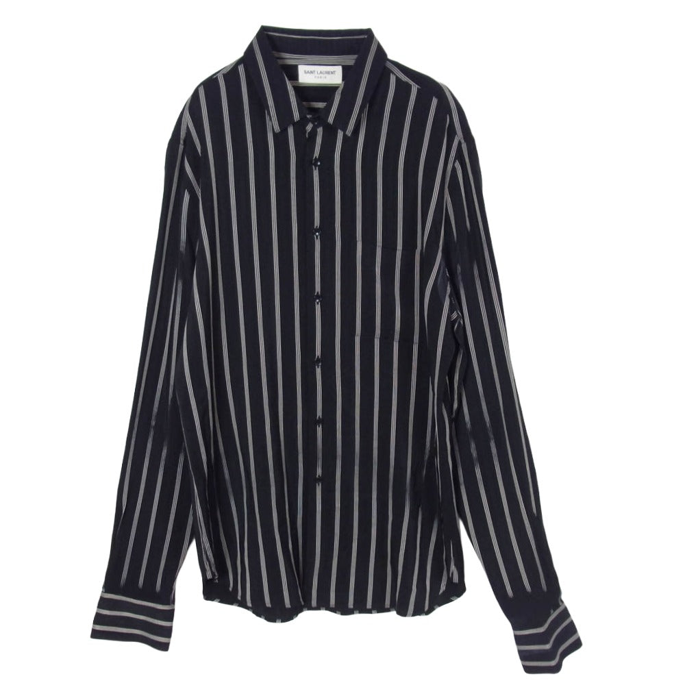 SAINT LAURENT サンローラン 20AW 621595 Y1B23 ストライプ シルク 長袖 シャツ ブラック系 39【中古】