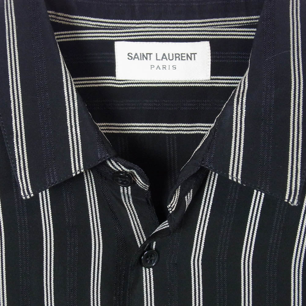 SAINT LAURENT サンローラン 20AW 621595 Y1B23 ストライプ シルク 長袖 シャツ ブラック系 39【中古】
