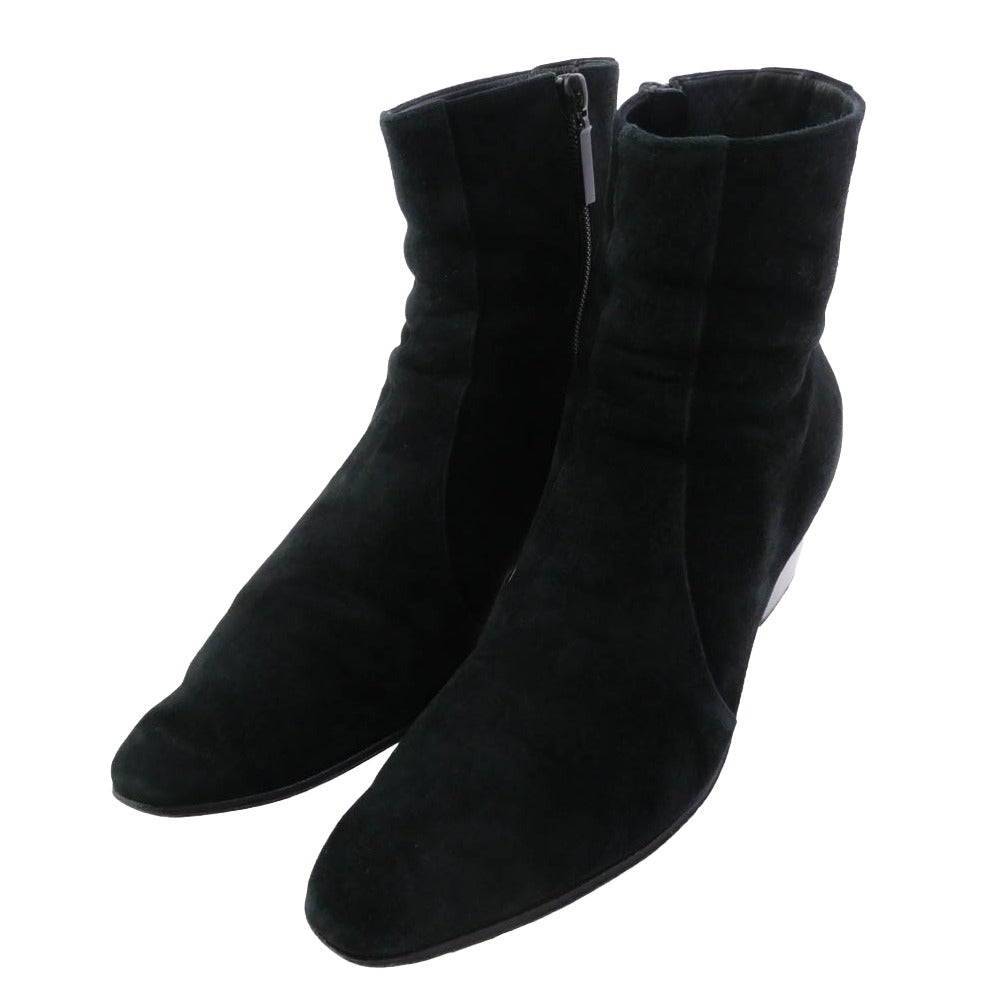 SAINT LAURENT サンローラン 667620 スエード サイドジップ ヒール ブーツ ブラック系 44【中古】
