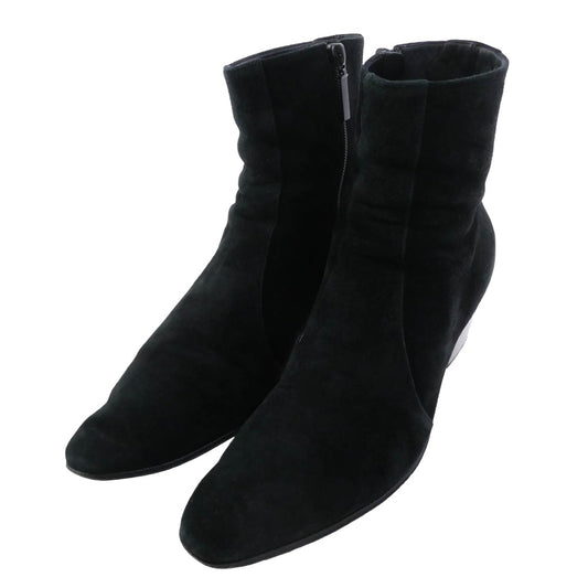 SAINT LAURENT サンローラン 667620 スエード サイドジップ ヒール ブーツ ブラック系 44【中古】