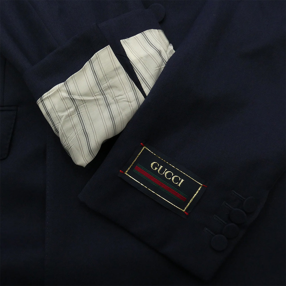 GUCCI グッチ 736770 ZAMID イタリア製 ダブルブレスト テーラード ジャケット ネイビー系 48【美品】【中古】 GUCCI グッチ 736770 ZAMID イタリア製 ダブルブレスト テーラード