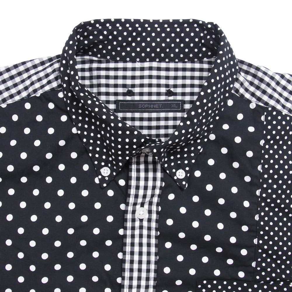 SOPHNET. ソフネット SOPH-190085 PATCH WORK BD SHIRT 水玉 半袖 シャツ ブラック系 XL【中古】