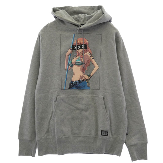 GOD SELECTION XXX ゴッドセレクション × ONE PIECE ワンピース ナミ スウェット プルオーバー パーカー フーディー グレー系 M【中古】