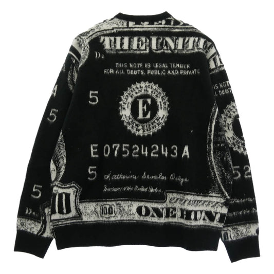 Supreme シュプリーム 25SS MONEY SWEATER マネーセーター 総柄 クルーネック ニット セーター ホワイト系 ブラック系 L【新古品】【未使用】【中古】