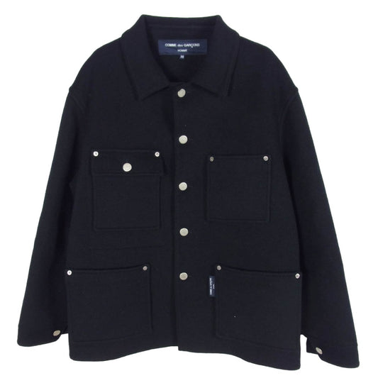 COMME des GARCONS HOMME コムデギャルソンオム 21AW HH-J027 メルトン ウール ジャケット ブルゾン ブラック系 XS【中古】