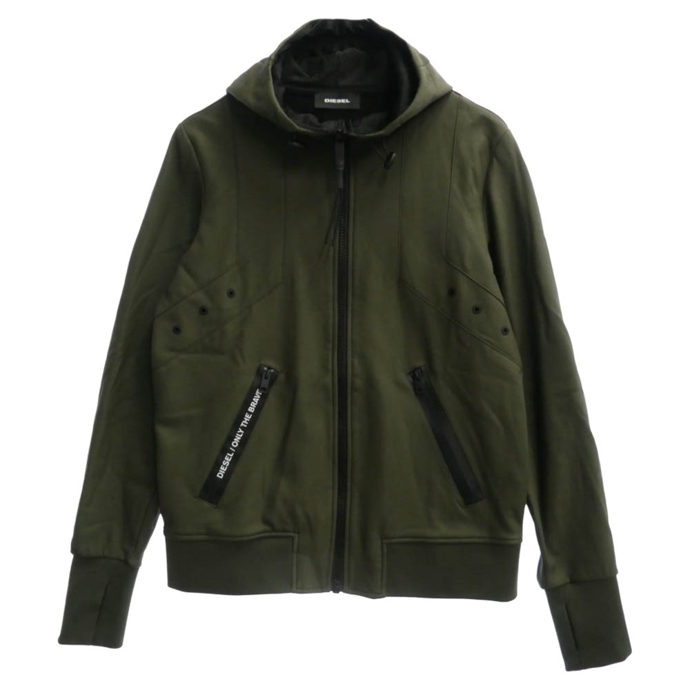 DIESEL ディーゼル J-FILMO フェイクレザー フード付 ジャケット 止水ジップ フーディ カーキ系 M【中古】