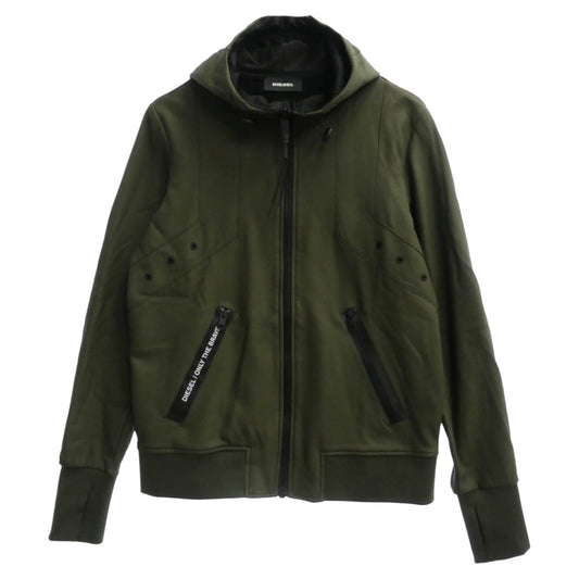 DIESEL ディーゼル J-FILMO フェイクレザー フード付 ジャケット 止水ジップ フーディ カーキ系 M【中古】