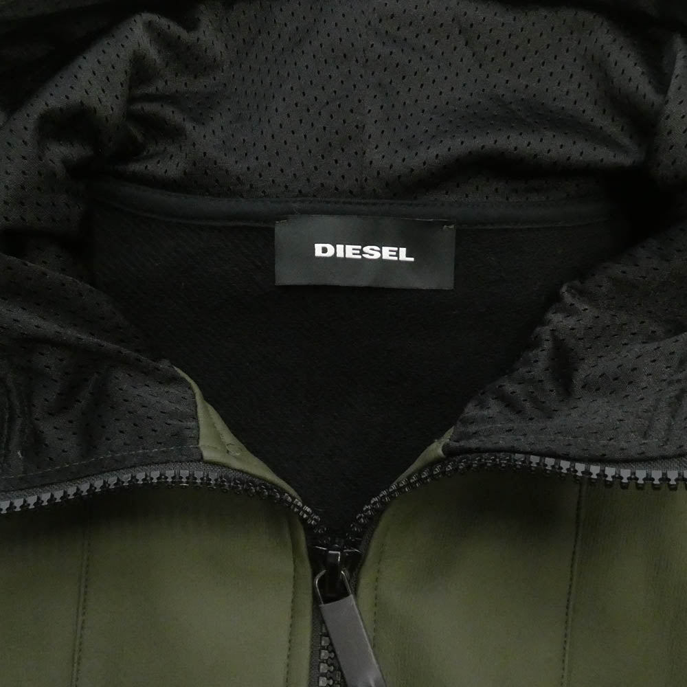DIESEL ディーゼル J-FILMO フェイクレザー フード付 ジャケット 止水ジップ フーディ カーキ系 M【中古】